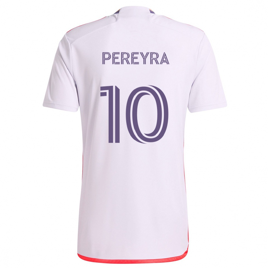 Gyermek Labdarúgás Mauricio Pereyra #10 Fehér Piros Lila Idegenbeli Jersey 2024/25 Mez Póló Ing