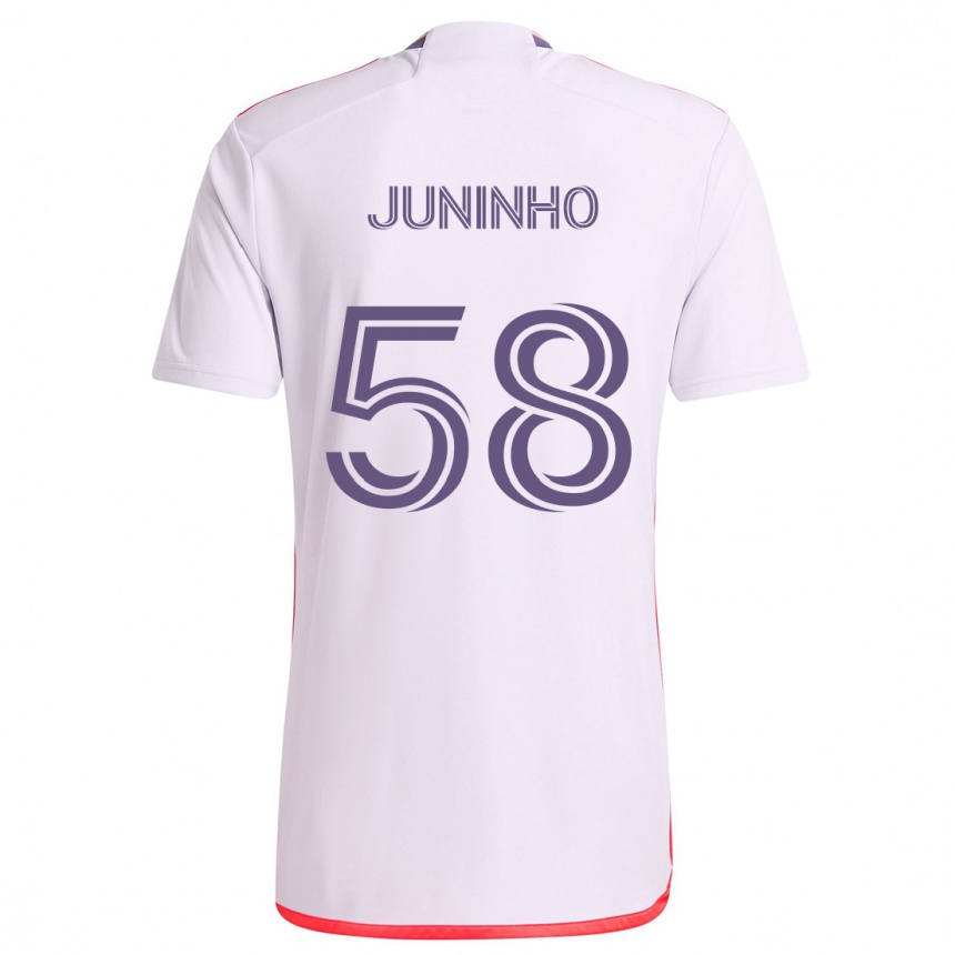 Gyermek Labdarúgás Juninho #58 Fehér Piros Lila Idegenbeli Jersey 2024/25 Mez Póló Ing