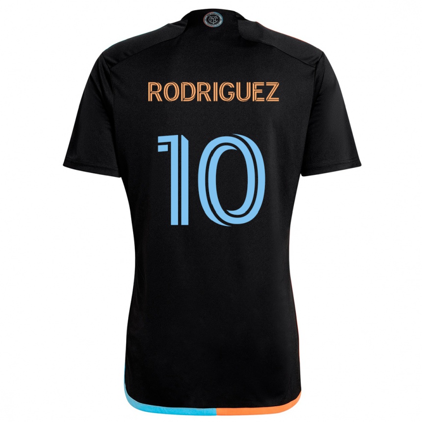 Gyermek Labdarúgás Santiago Rodríguez #10 Fekete Narancs Kék Idegenbeli Jersey 2024/25 Mez Póló Ing