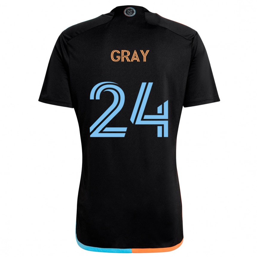 Gyermek Labdarúgás Tayvon Gray #24 Fekete Narancs Kék Idegenbeli Jersey 2024/25 Mez Póló Ing