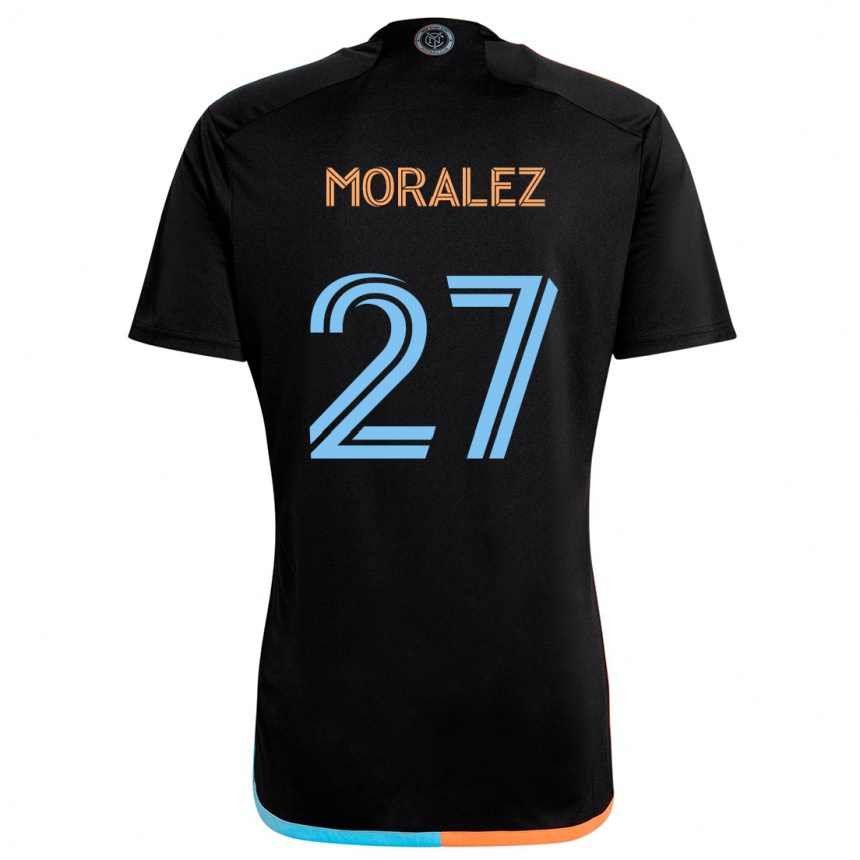 Gyermek Labdarúgás Maxi Moralez #27 Fekete Narancs Kék Idegenbeli Jersey 2024/25 Mez Póló Ing