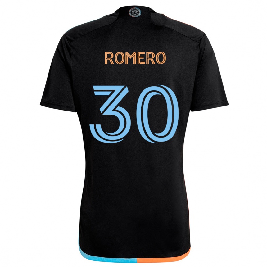 Gyermek Labdarúgás Tomás Romero #30 Fekete Narancs Kék Idegenbeli Jersey 2024/25 Mez Póló Ing