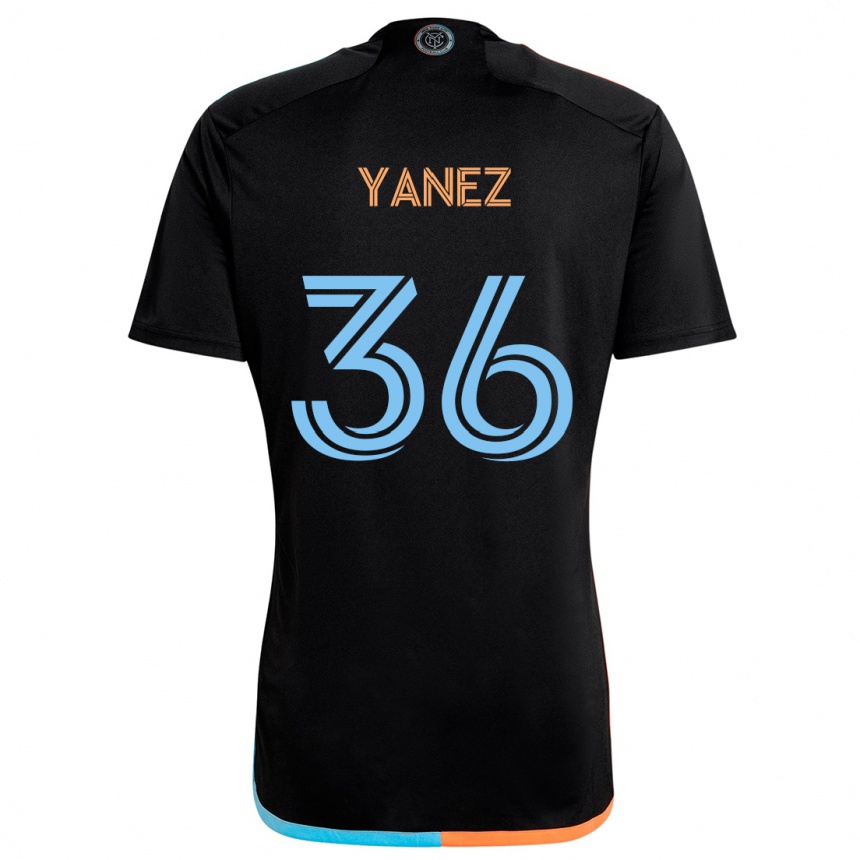 Gyermek Labdarúgás Zidane Yañez #36 Fekete Narancs Kék Idegenbeli Jersey 2024/25 Mez Póló Ing