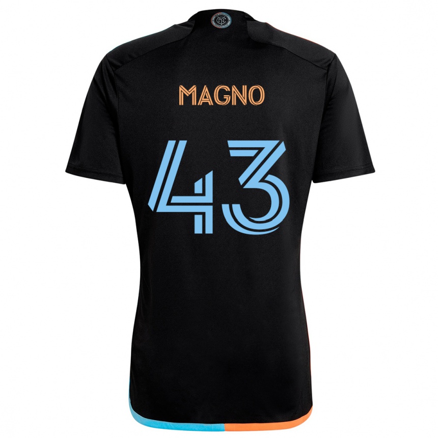 Gyermek Labdarúgás Talles Magno #43 Fekete Narancs Kék Idegenbeli Jersey 2024/25 Mez Póló Ing