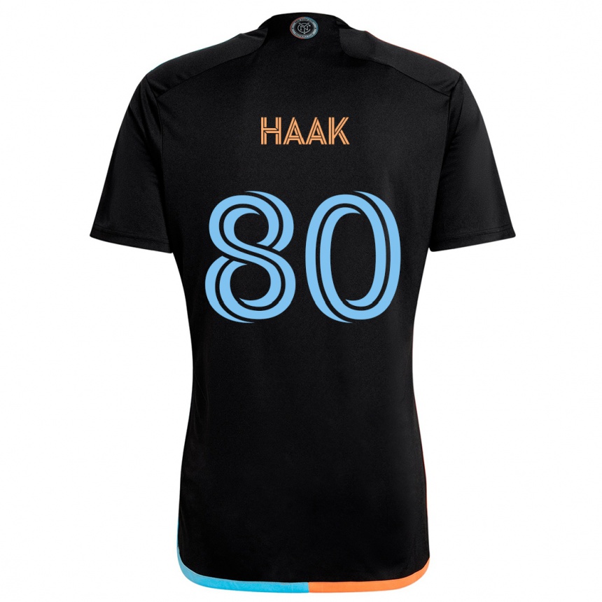 Gyermek Labdarúgás Justin Haak #80 Fekete Narancs Kék Idegenbeli Jersey 2024/25 Mez Póló Ing