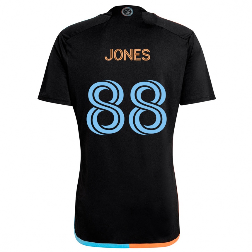 Gyermek Labdarúgás Malachi Jones #88 Fekete Narancs Kék Idegenbeli Jersey 2024/25 Mez Póló Ing