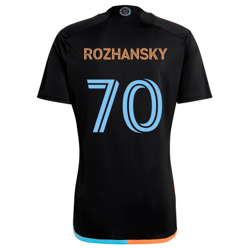 Gyermek Labdarúgás Jake Rozhansky #70 Fekete Narancs Kék Idegenbeli Jersey 2024/25 Mez Póló Ing