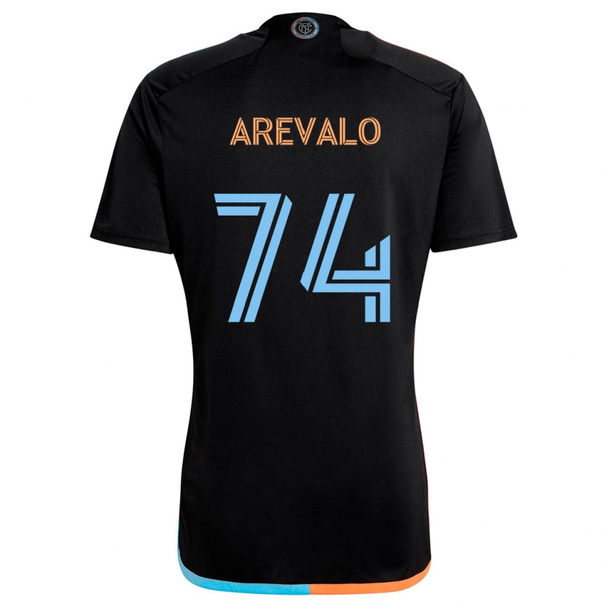 Gyermek Labdarúgás Ronny Arévalo #74 Fekete Narancs Kék Idegenbeli Jersey 2024/25 Mez Póló Ing