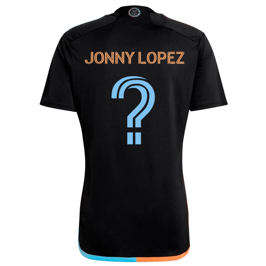 Gyermek Labdarúgás Jonny Lopez #0 Fekete Narancs Kék Idegenbeli Jersey 2024/25 Mez Póló Ing