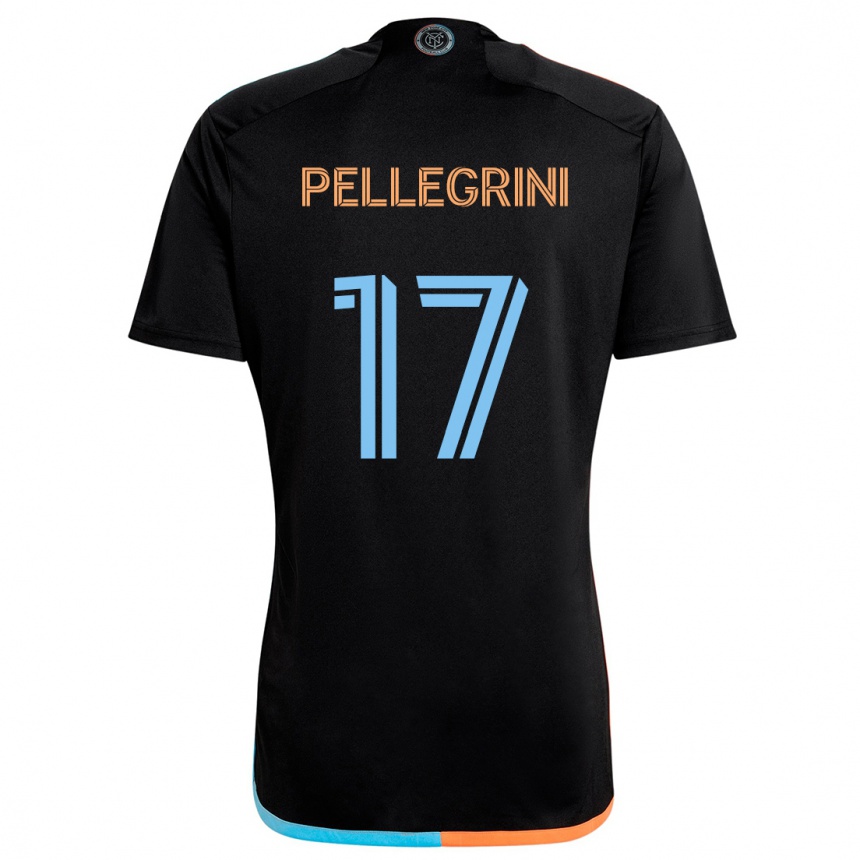 Gyermek Labdarúgás Matías Pellegrini #17 Fekete Narancs Kék Idegenbeli Jersey 2024/25 Mez Póló Ing