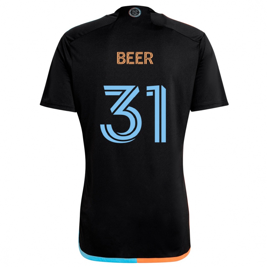 Gyermek Labdarúgás Jack Beer #31 Fekete Narancs Kék Idegenbeli Jersey 2024/25 Mez Póló Ing