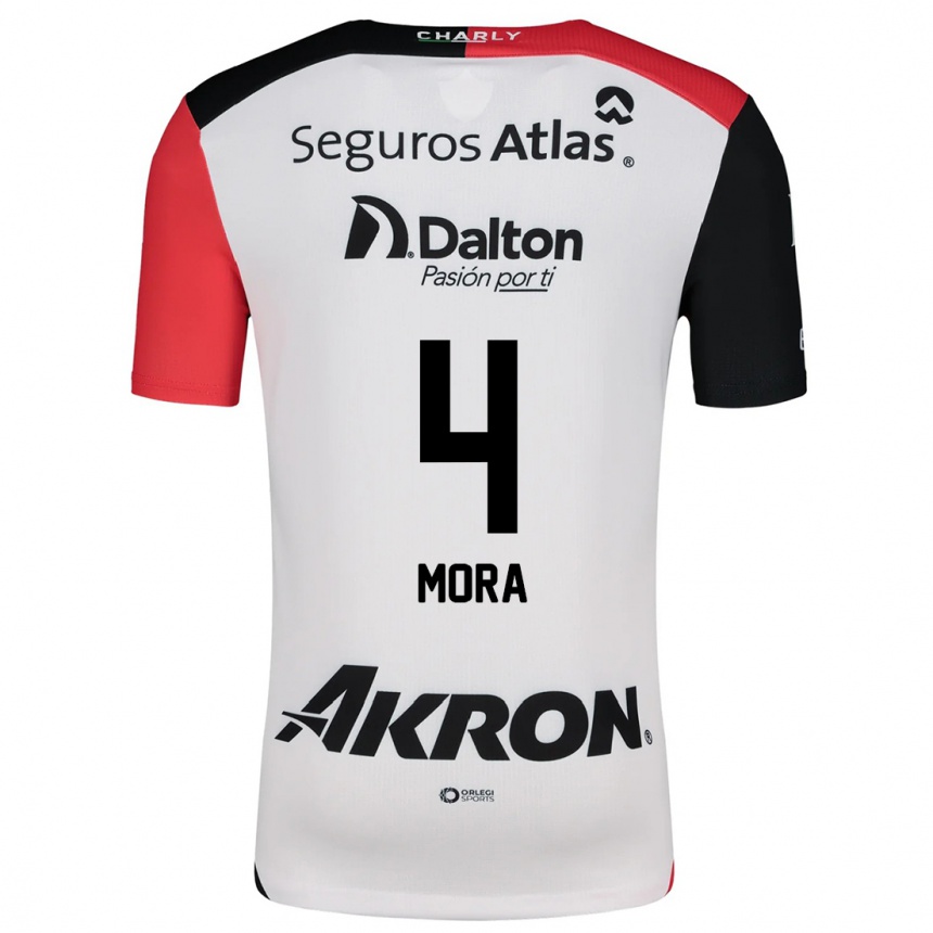 Gyermek Labdarúgás Adrián Mora #4 Fehér Piros Fekete Idegenbeli Jersey 2024/25 Mez Póló Ing