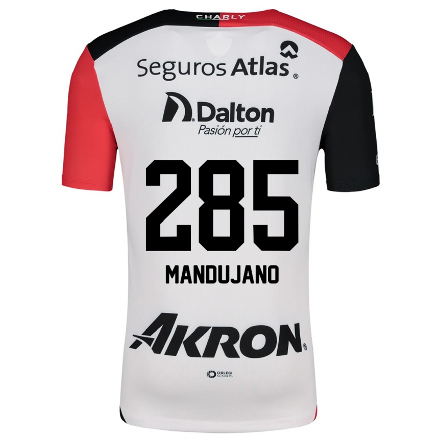 Gyermek Labdarúgás Sebastián Mandujano #285 Fehér Piros Fekete Idegenbeli Jersey 2024/25 Mez Póló Ing