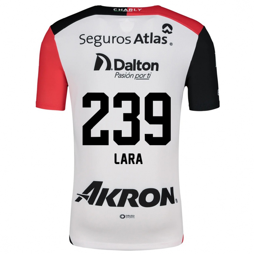 Gyermek Labdarúgás Guadalupe Lara #239 Fehér Piros Fekete Idegenbeli Jersey 2024/25 Mez Póló Ing