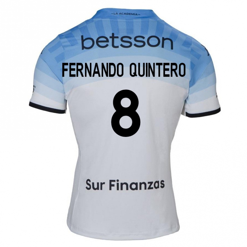 Gyermek Labdarúgás Juan Fernando Quintero #8 Fehér Kék Fekete Idegenbeli Jersey 2024/25 Mez Póló Ing