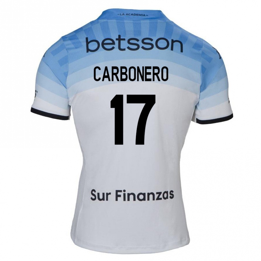 Gyermek Labdarúgás Johan Carbonero #17 Fehér Kék Fekete Idegenbeli Jersey 2024/25 Mez Póló Ing