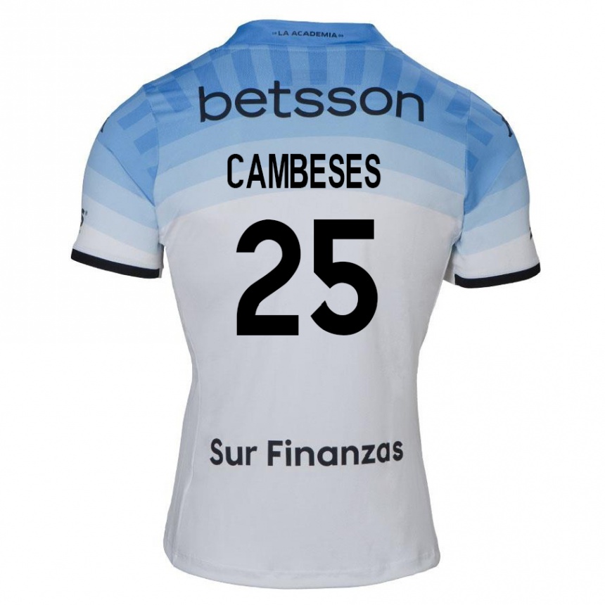 Gyermek Labdarúgás Facundo Cambeses #25 Fehér Kék Fekete Idegenbeli Jersey 2024/25 Mez Póló Ing