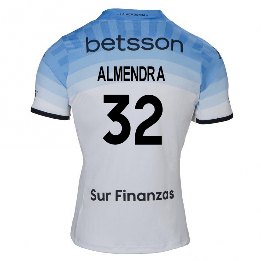 Gyermek Labdarúgás Agustín Almendra #32 Fehér Kék Fekete Idegenbeli Jersey 2024/25 Mez Póló Ing