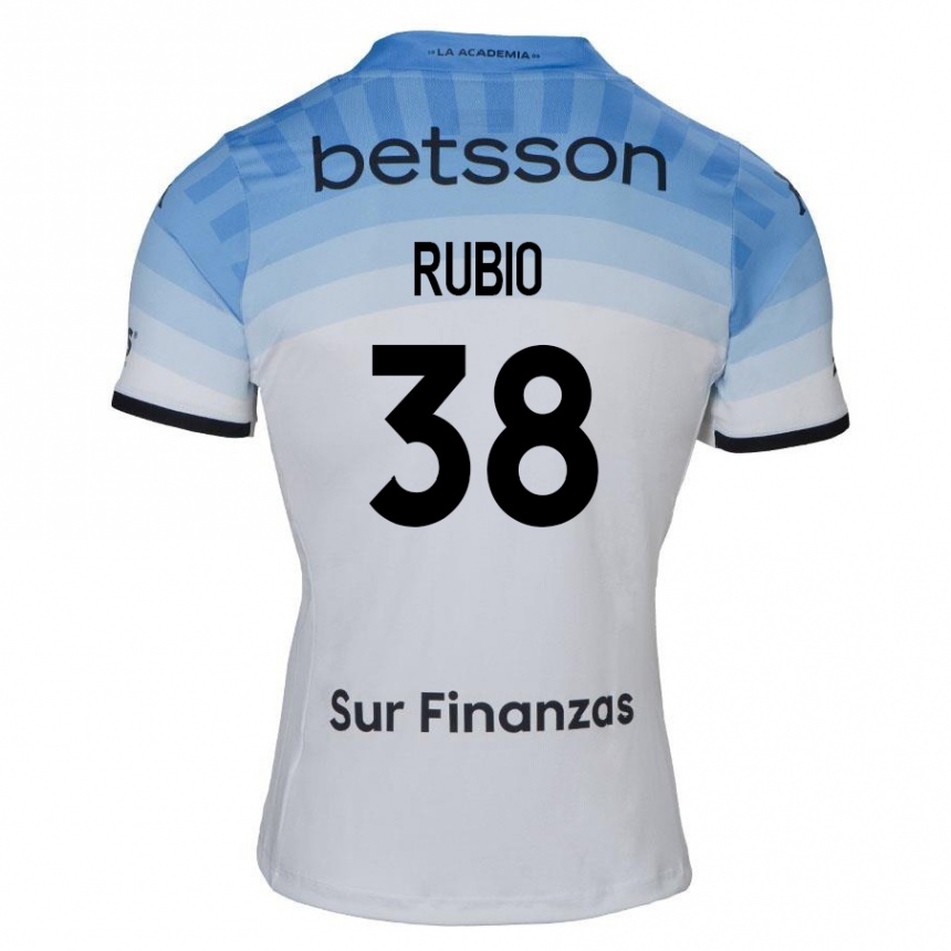 Gyermek Labdarúgás Tobías Rubio #38 Fehér Kék Fekete Idegenbeli Jersey 2024/25 Mez Póló Ing