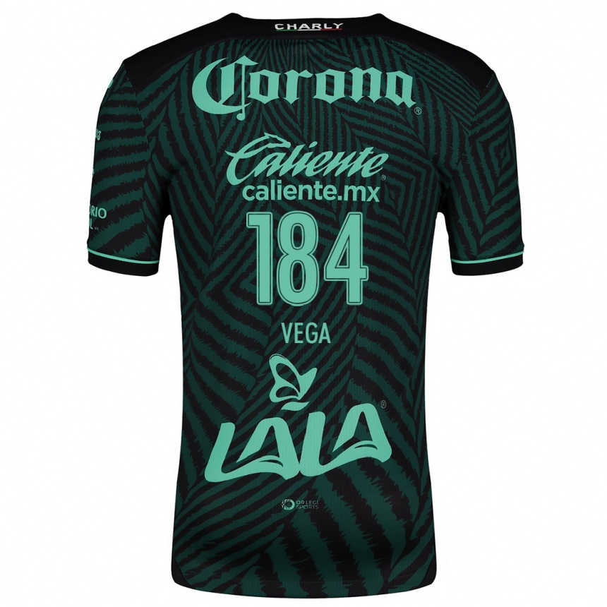 Gyermek Labdarúgás Luis Vega #184 Fekete Zöld Idegenbeli Jersey 2024/25 Mez Póló Ing