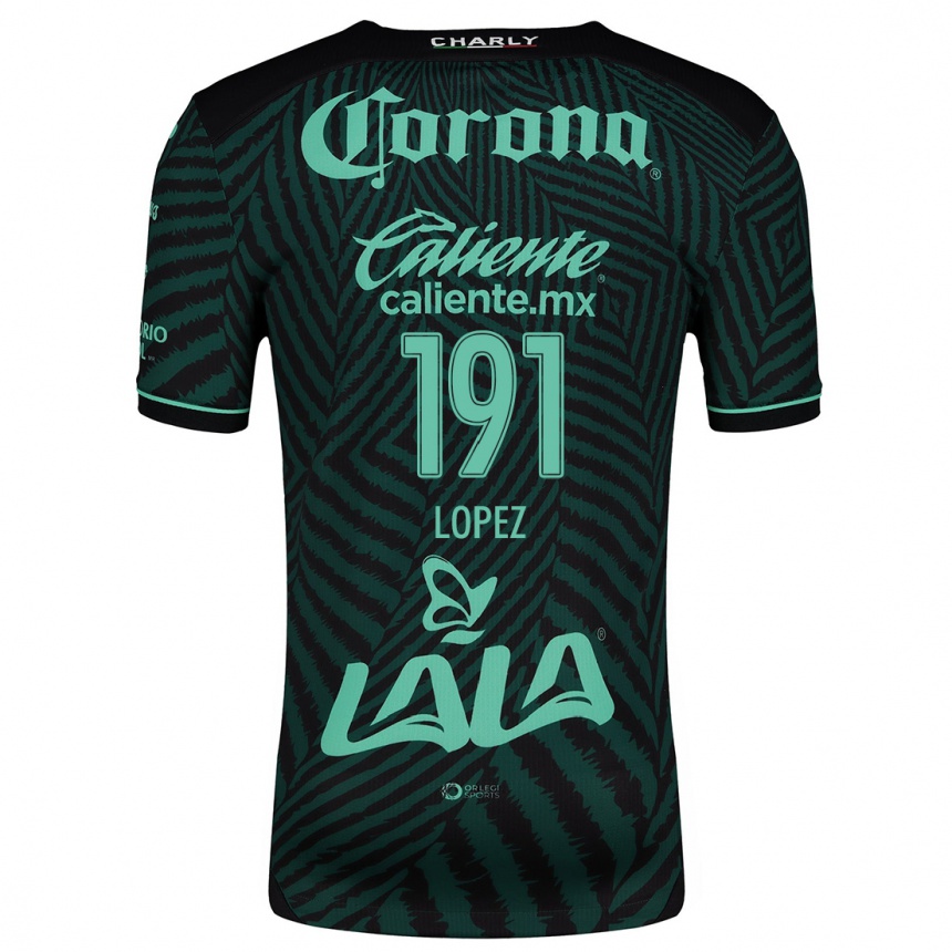 Gyermek Labdarúgás Carlos López #191 Fekete Zöld Idegenbeli Jersey 2024/25 Mez Póló Ing