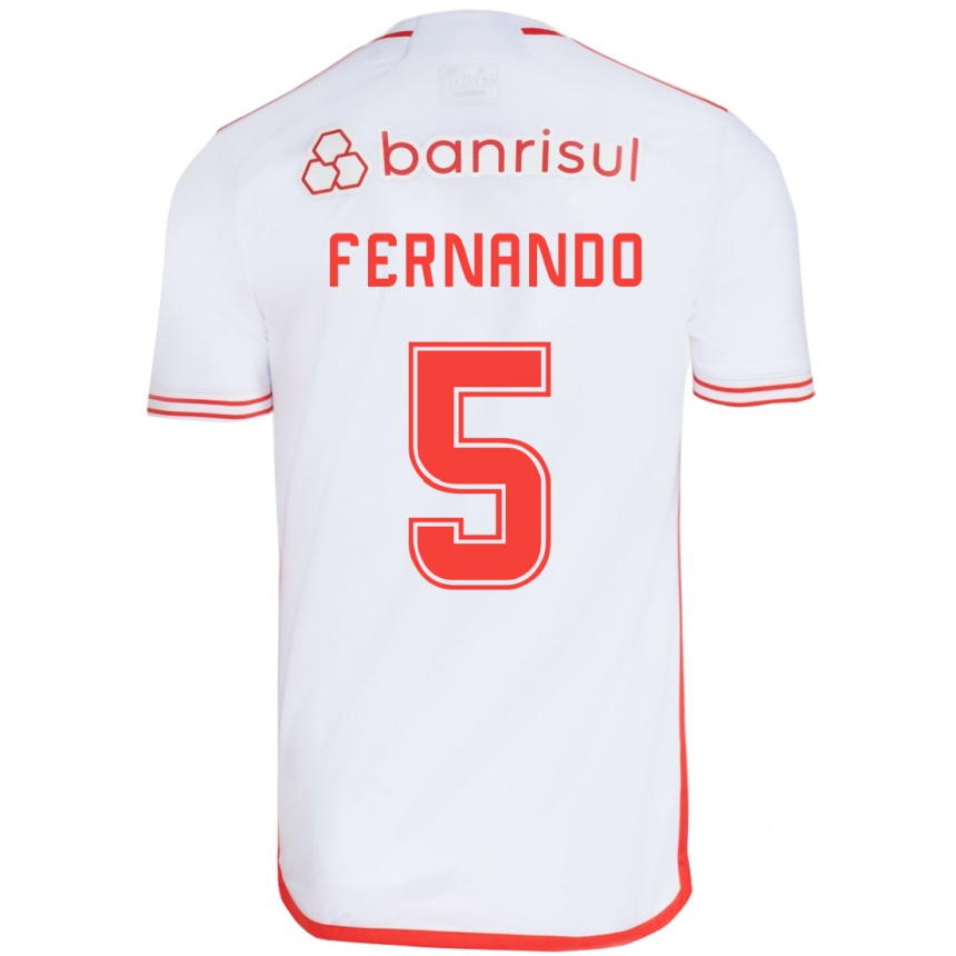 Gyermek Labdarúgás Fernando #5 Fehér Piros Idegenbeli Jersey 2024/25 Mez Póló Ing