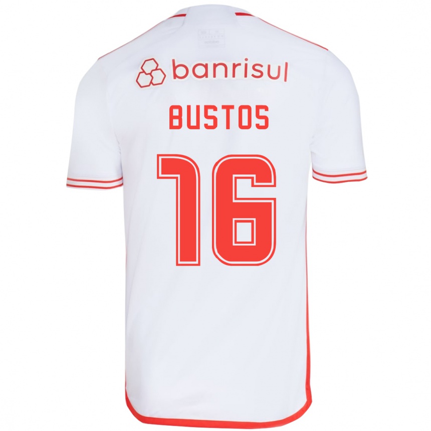 Gyermek Labdarúgás Fabricio Bustos #16 Fehér Piros Idegenbeli Jersey 2024/25 Mez Póló Ing