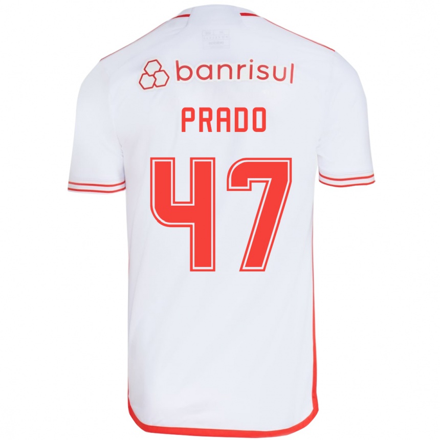 Gyermek Labdarúgás Gustavo Prado #47 Fehér Piros Idegenbeli Jersey 2024/25 Mez Póló Ing