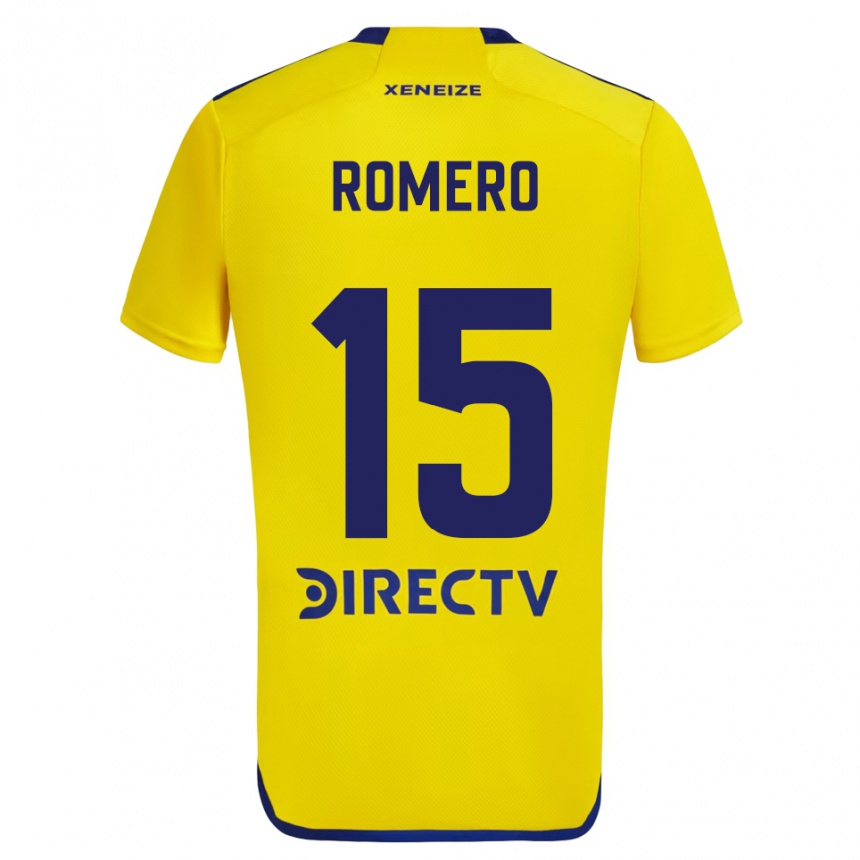 Gyermek Labdarúgás Alejo Romero #15 Sárga Kék Idegenbeli Jersey 2024/25 Mez Póló Ing