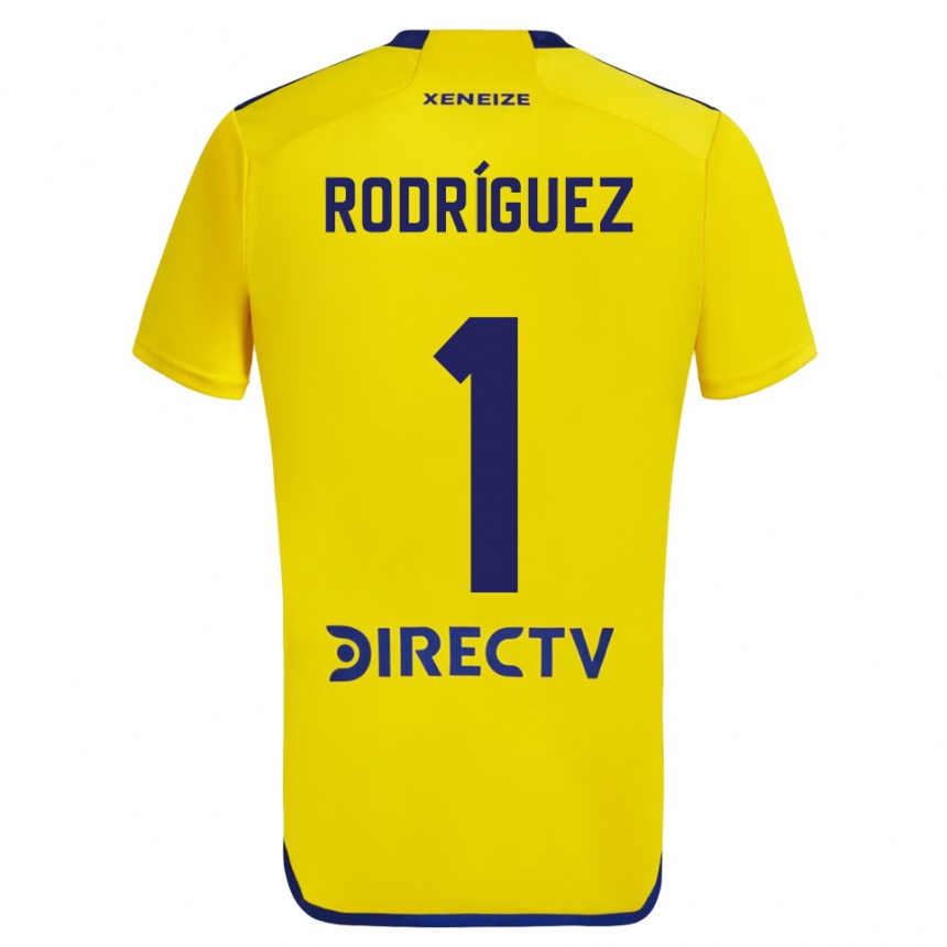 Gyermek Labdarúgás Fernando Rodríguez #1 Sárga Kék Idegenbeli Jersey 2024/25 Mez Póló Ing