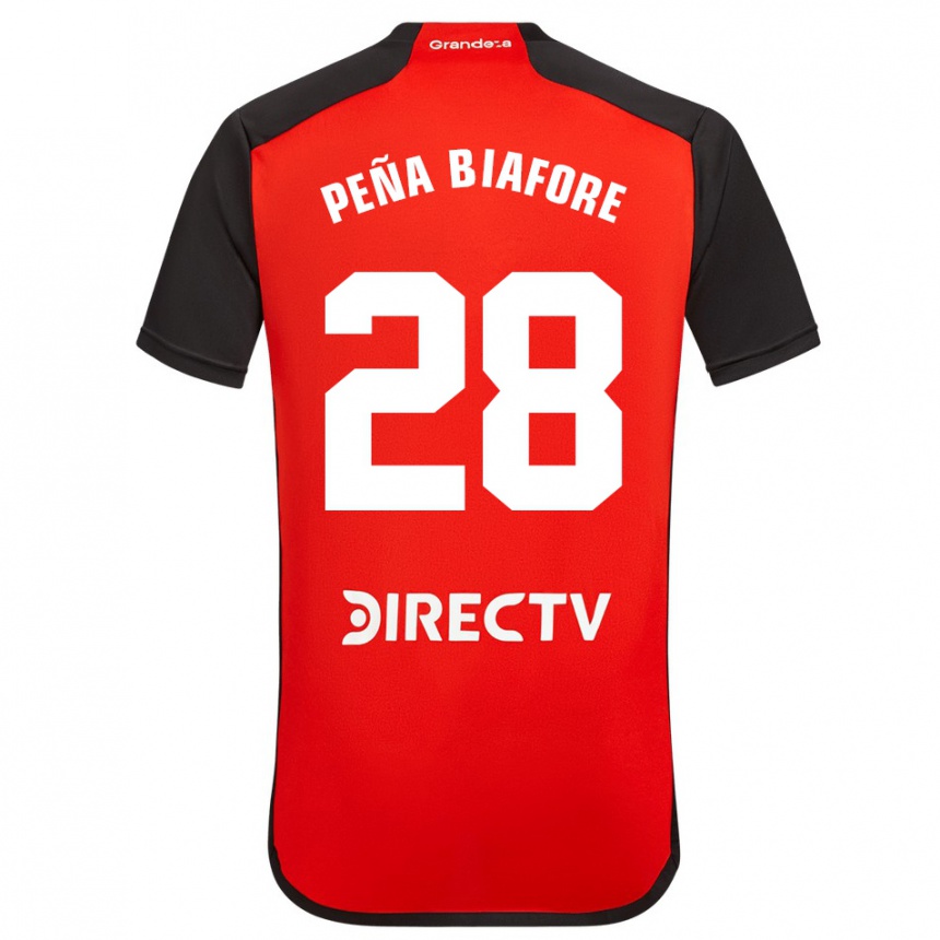 Gyermek Labdarúgás Felipe Peña Biafore #28 Piros Fekete Fehér Idegenbeli Jersey 2024/25 Mez Póló Ing