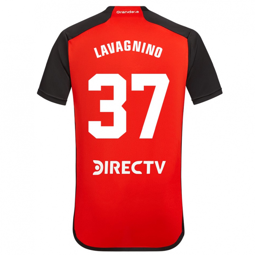 Gyermek Labdarúgás Lucas Lavagnino #37 Piros Fekete Fehér Idegenbeli Jersey 2024/25 Mez Póló Ing