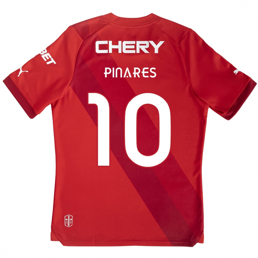 Gyermek Labdarúgás César Pinares #10 Piros Fehér Idegenbeli Jersey 2024/25 Mez Póló Ing