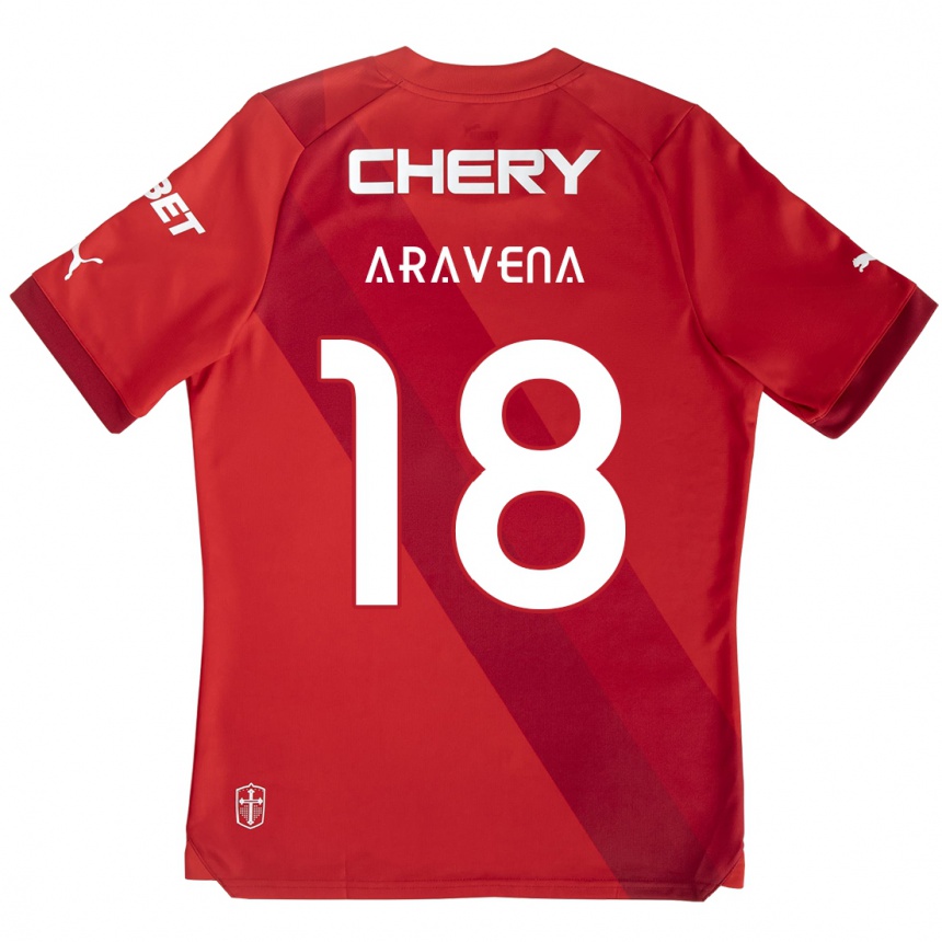 Gyermek Labdarúgás Alexander Aravena #18 Piros Fehér Idegenbeli Jersey 2024/25 Mez Póló Ing