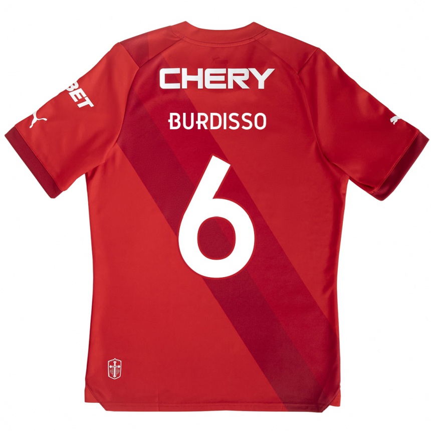 Gyermek Labdarúgás Guillermo Burdisso #6 Piros Fehér Idegenbeli Jersey 2024/25 Mez Póló Ing