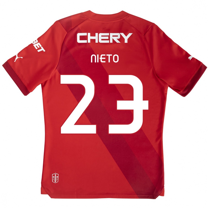 Gyermek Labdarúgás Byron Nieto #23 Piros Fehér Idegenbeli Jersey 2024/25 Mez Póló Ing