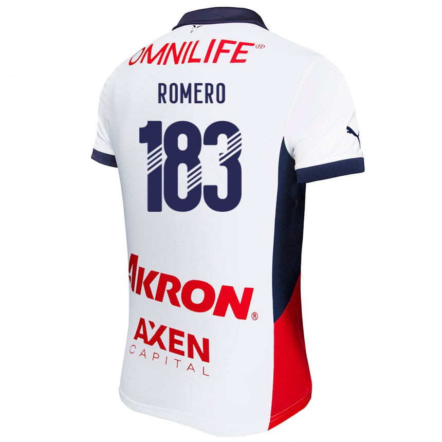 Gyermek Labdarúgás Javen Romero #183 Fehér Piros Kék Idegenbeli Jersey 2024/25 Mez Póló Ing