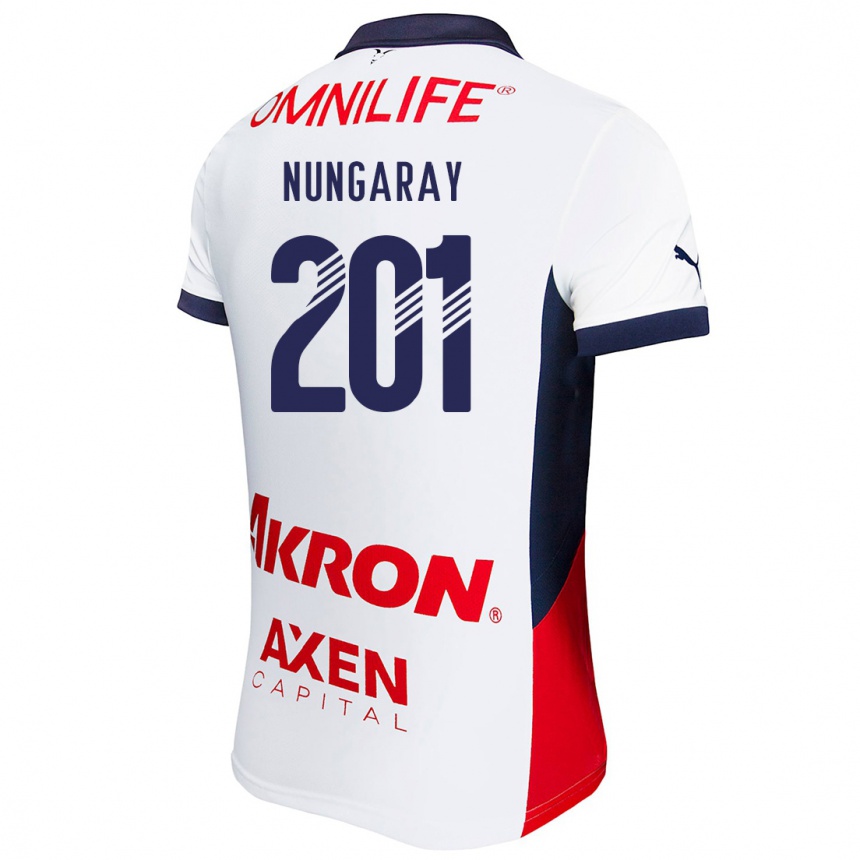 Gyermek Labdarúgás David Nungaray #201 Fehér Piros Kék Idegenbeli Jersey 2024/25 Mez Póló Ing