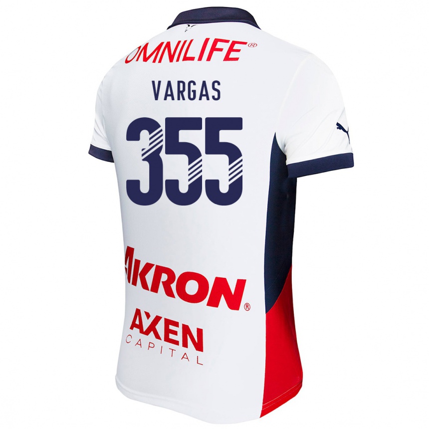 Gyermek Labdarúgás Edgar Vargas #355 Fehér Piros Kék Idegenbeli Jersey 2024/25 Mez Póló Ing