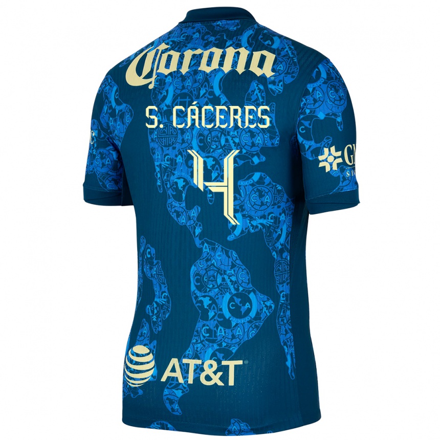 Gyermek Labdarúgás Sebastián Cáceres #4 Kék Sárga Idegenbeli Jersey 2024/25 Mez Póló Ing