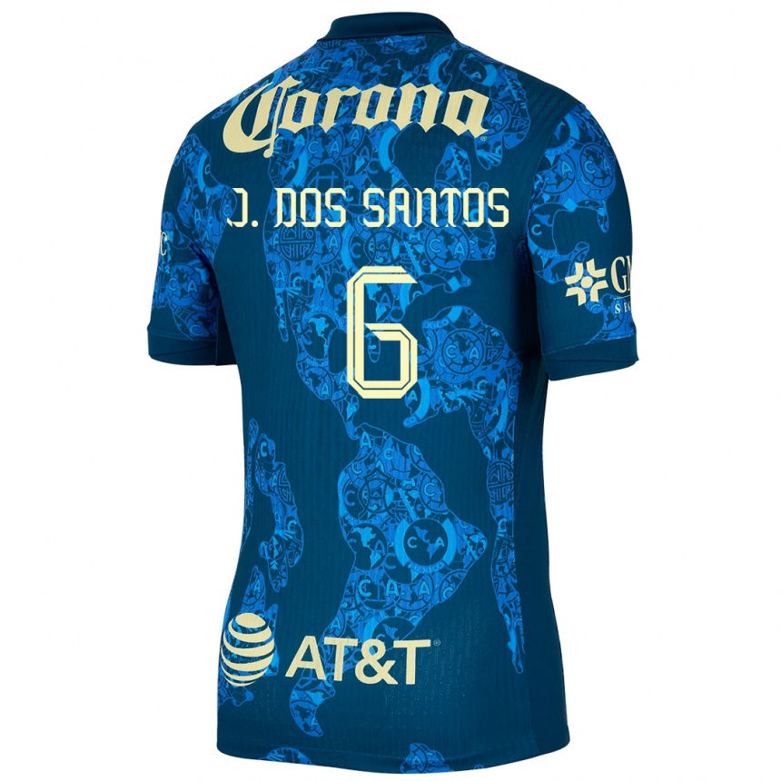 Gyermek Labdarúgás Jonathan Dos Santos #6 Kék Sárga Idegenbeli Jersey 2024/25 Mez Póló Ing