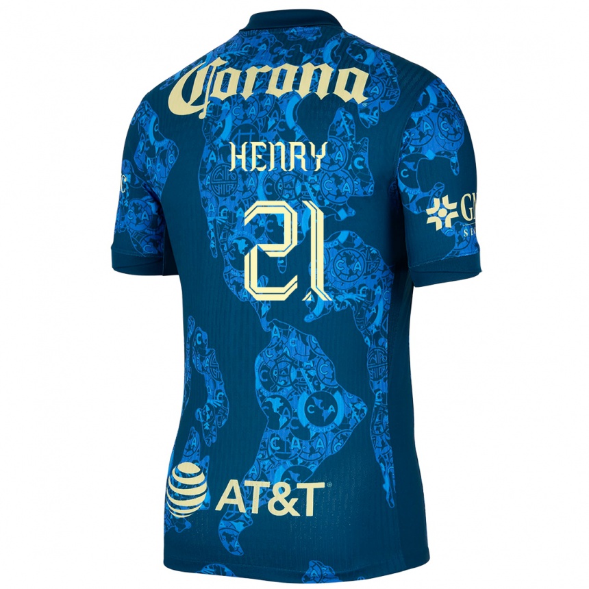 Gyermek Labdarúgás Henry Martín #21 Kék Sárga Idegenbeli Jersey 2024/25 Mez Póló Ing