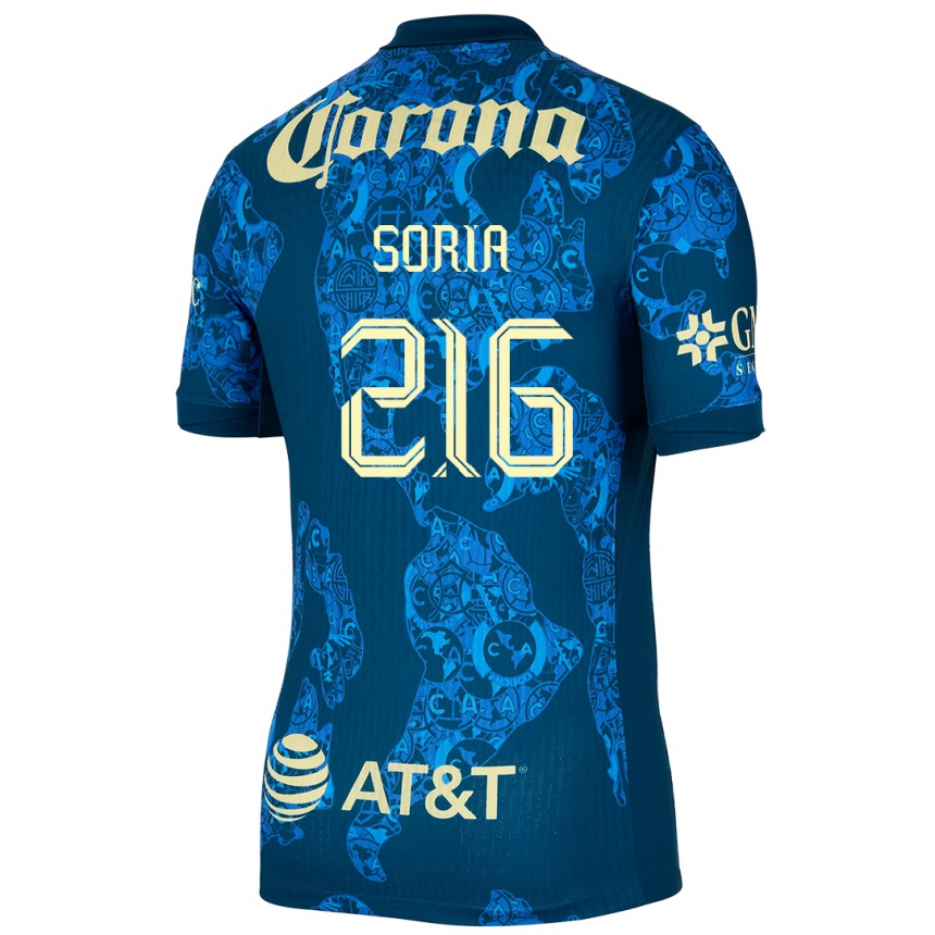 Gyermek Labdarúgás Emiliano Soria #216 Kék Sárga Idegenbeli Jersey 2024/25 Mez Póló Ing