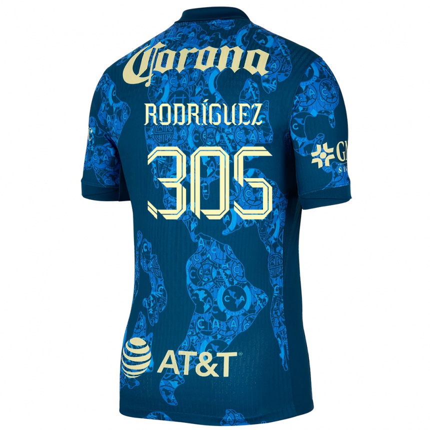 Gyermek Labdarúgás Bryan Rodríguez #305 Kék Sárga Idegenbeli Jersey 2024/25 Mez Póló Ing