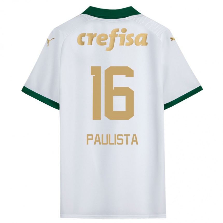 Gyermek Labdarúgás Caio Paulista #16 Fehér Zöld Idegenbeli Jersey 2024/25 Mez Póló Ing