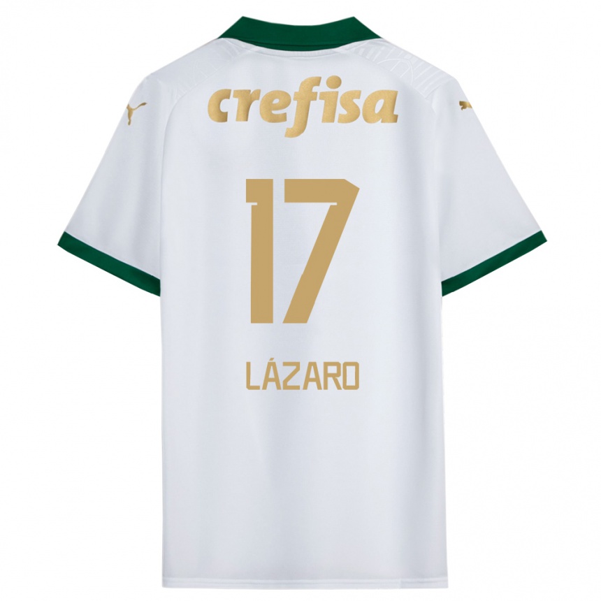 Gyermek Labdarúgás Lázaro #17 Fehér Zöld Idegenbeli Jersey 2024/25 Mez Póló Ing