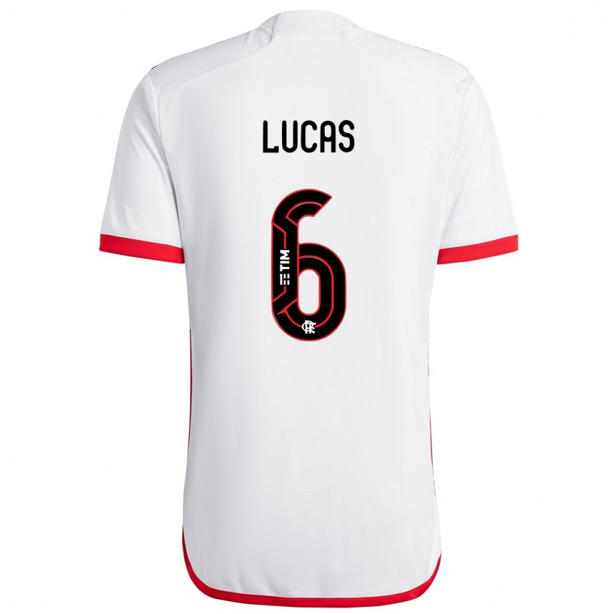 Gyermek Labdarúgás Ayrton Lucas #6 Fehér Piros Idegenbeli Jersey 2024/25 Mez Póló Ing