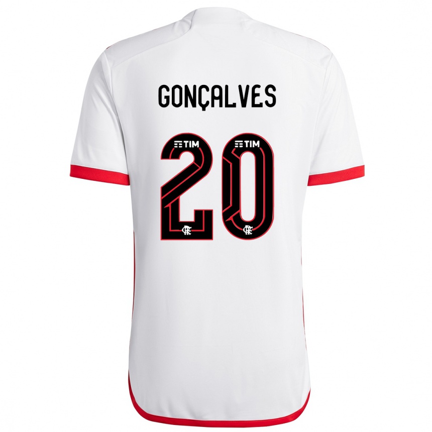 Gyermek Labdarúgás Matheus Gonçalves #20 Fehér Piros Idegenbeli Jersey 2024/25 Mez Póló Ing