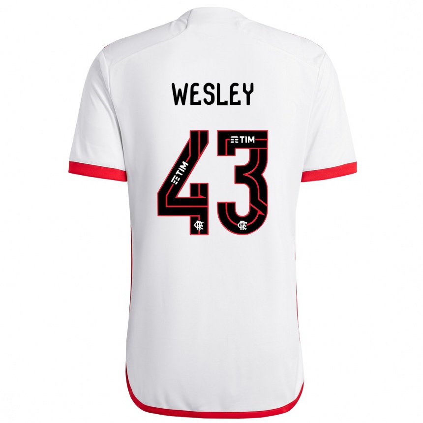 Gyermek Labdarúgás Wesley #43 Fehér Piros Idegenbeli Jersey 2024/25 Mez Póló Ing