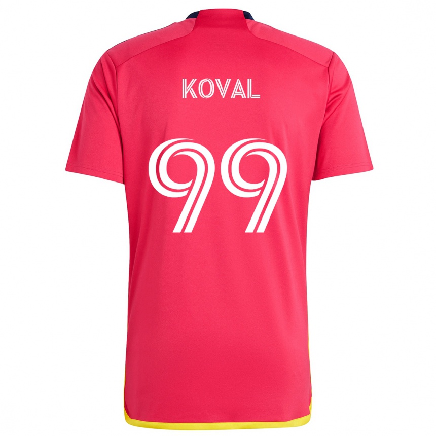 Férfi Labdarúgás Stanislav Koval #99 Piros Kék Hazai Jersey 2024/25 Mez Póló Ing